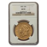 1855 $20 Liberty Gold Double Eagle AU-53 NGC
