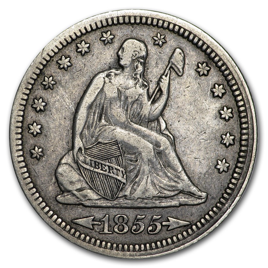 1855 Liberty Seated Quarter VF