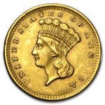 1856 $1 Indian Head Gold Dollar Type 3 Upright 5 AU
