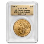1856-S $20 Liberty Gold SS Central America AU-58 PCGS (No Serif)