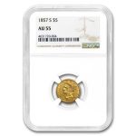 1857-S $5 Liberty Gold Half Eagle AU-55 NGC