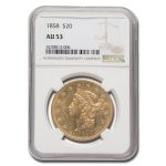 1858 $20 Liberty Gold Double Eagle AU-53 NGC