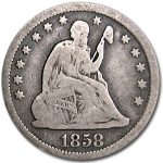 1858 Liberty Seated Quarter VG