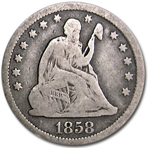1858 Liberty Seated Quarter VG