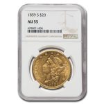 1859-S $20 Liberty Gold Double Eagle AU-55 NGC