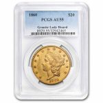 1860 $20 Liberty Gold Double Eagle AU-55 PCGS