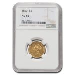 1860 $3 Gold Princess AU-55 NGC
