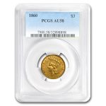 1860 $3 Gold Princess AU-58 PCGS