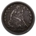 1860-O Liberty Seated Quarter XF