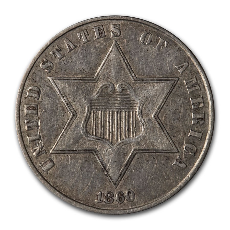 1860 Three Cent Silver XF