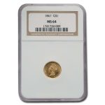 1861 $1 Indian Head Gold MS-64 NGC