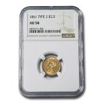 1861 $2.50 Liberty Gold Quarter Eagle Type 2 AU-58 NGC