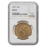 1861 $20 Liberty Gold Double Eagle AU-53 NGC
