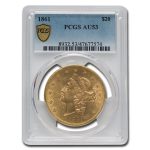 1861 $20 Liberty Gold Double Eagle AU-53 PCGS
