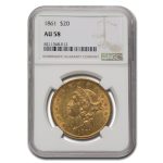 1861 $20 Liberty Gold Double Eagle AU-58 NGC