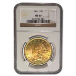 1861 $20 Liberty Gold Double Eagle MS-60 NGC