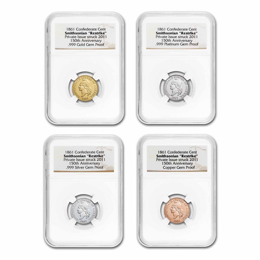 1861 Confederate Cent Smithsonian Restrike Gem Proof Set NGC
