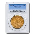 1861-S $20 Liberty Gold Double Eagle AU-58 PCGS