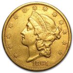 1861-S $20 Liberty Gold Double Eagle XF Details (Cleaned)