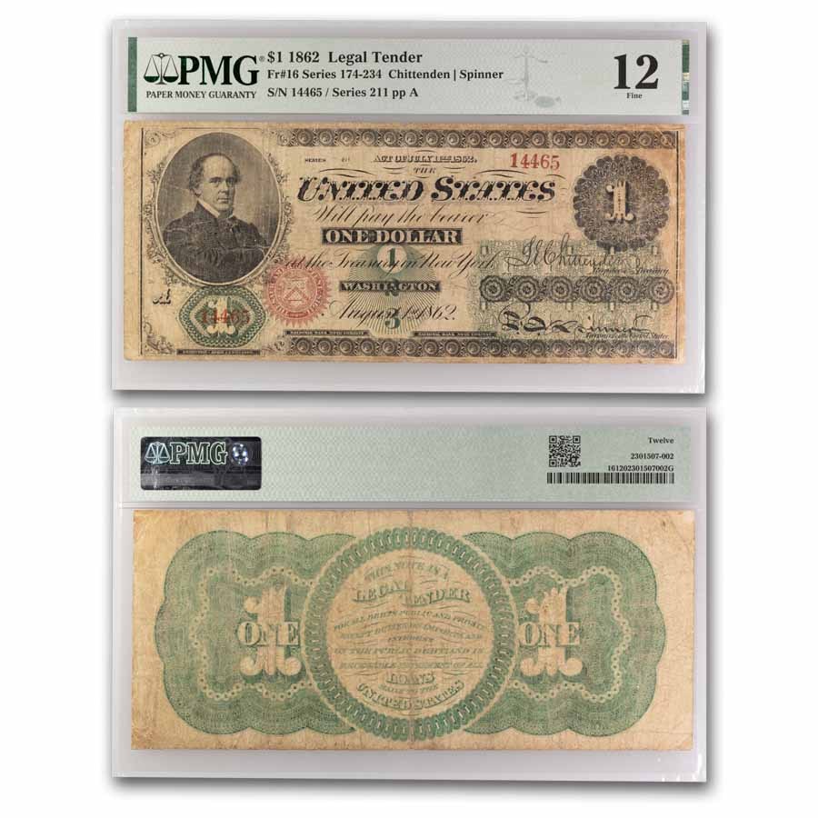 1862 $1.00 Legal Tender Salmon P. Chase F-12 PMG (Fr#16)