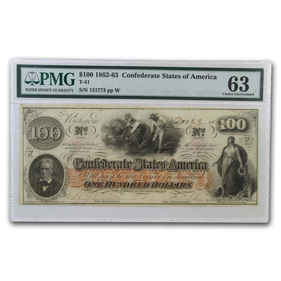 1862 $100 (T-41) Slaves Hoeing Cotton CU-63 PMG