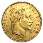 1862-1868 France Gold 50 Francs Napoleon III Laureate (Avg Circ)