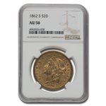1862-S $20 Liberty Gold Double Eagle AU-50 NGC