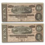 1864 $10 (T-68) Horses Pull Cannon XF 2 consecutive