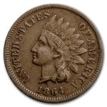 1864 Indian Head Cent XF (L on Ribbon)
