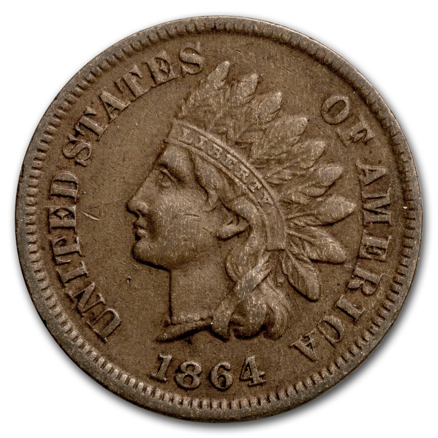1864 Indian Head Cent XF (L on Ribbon)