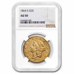 1864-S $20 Liberty Gold Double Eagle AU-50 NGC
