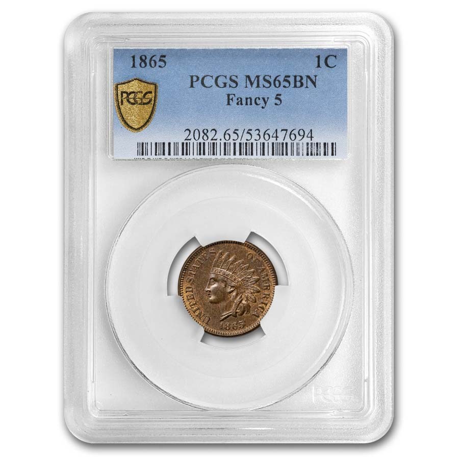 1865 Indian Head Cent MS-65 PCGS (Fancy 5, Brown)