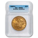 1865-S $20 Liberty Gold Double Eagle MS-65 ICG (Brother Jonathan)