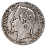 1866-1870 France Silver 5 Francs Napoleon III Avg Circ
