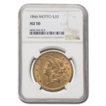 1866 $20 Liberty Gold Double Eagle w/Motto AU-50 NGC
