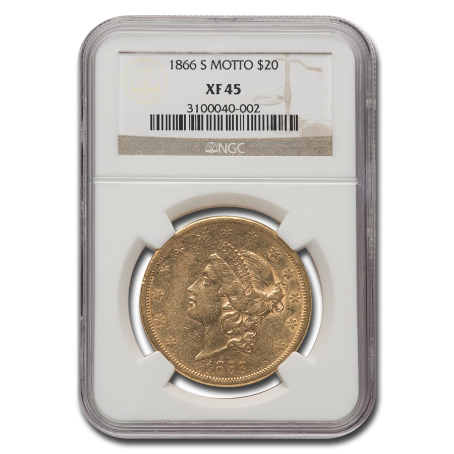 1866-S $20 Liberty Gold Double Eagle w/Motto XF-45 NGC