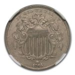 1866 Shield Nickel AU-55 NGC (Rays)
