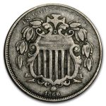 1866 Shield Nickel w/Rays Fine