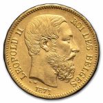 1867-1882 Belgium Gold 20 Francs Leopold II Avg Circ