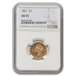 1867 $3 Gold Princess AU-55 NGC