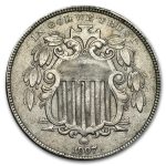 1867 Shield Nickel w/o Rays AU