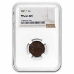 1867 Two Cent Piece MS-63 NGC (Brown)