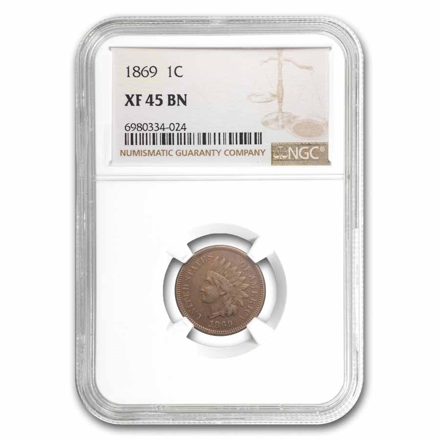 1869 Indian Head Cent XF-45 NGC (Brown)
