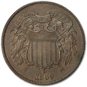 1869 Two Cent Piece AU