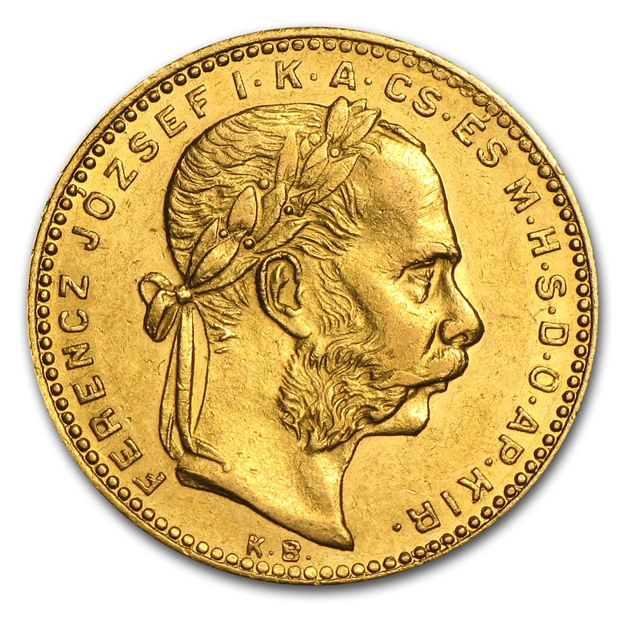 1870-1892 Hungary Gold 8 Forint/20 Franc Avg Circ