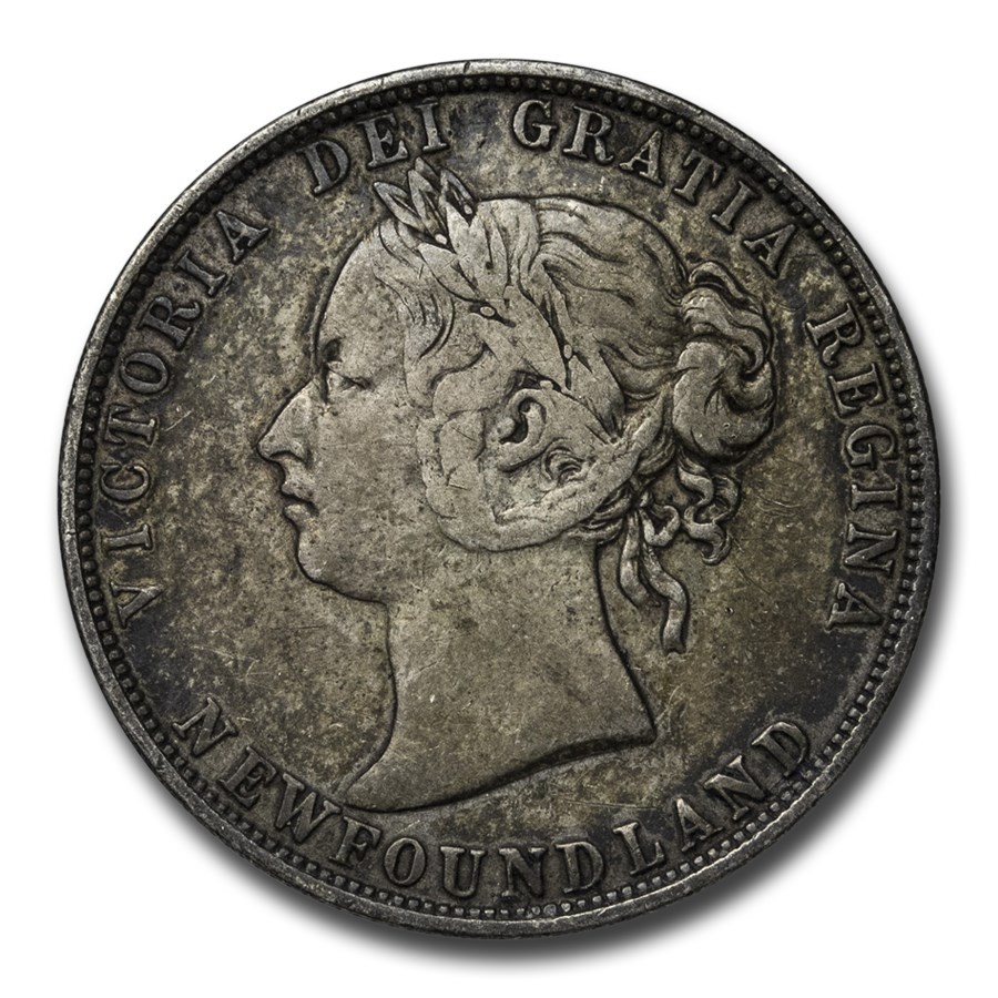 1870-1900 Newfoundland Silver 50 Cents Victoria Avg Circ