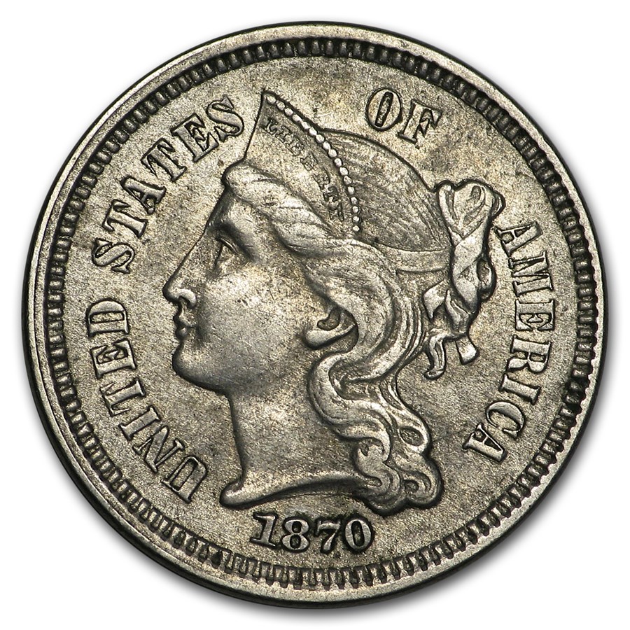 1870 3 Cent Nickel AU