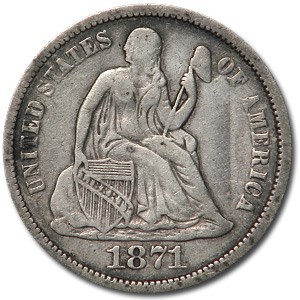 1871 Liberty Seated Dime VF