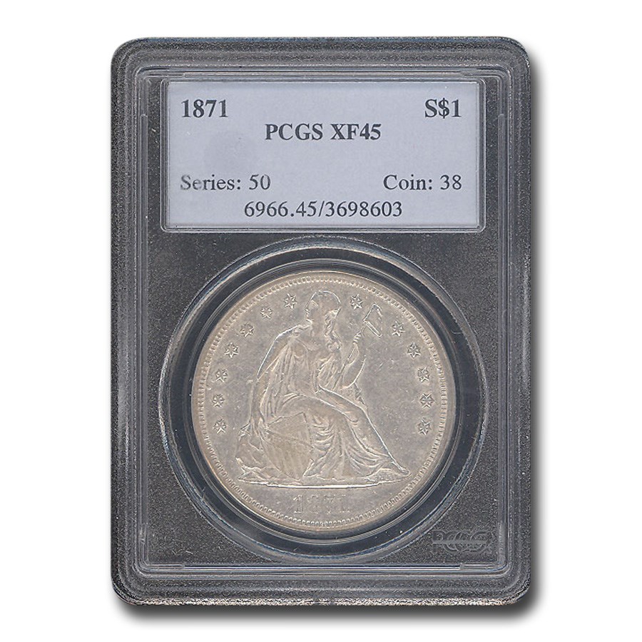 1871 Liberty Seated Dollar XF-45 PCGS
