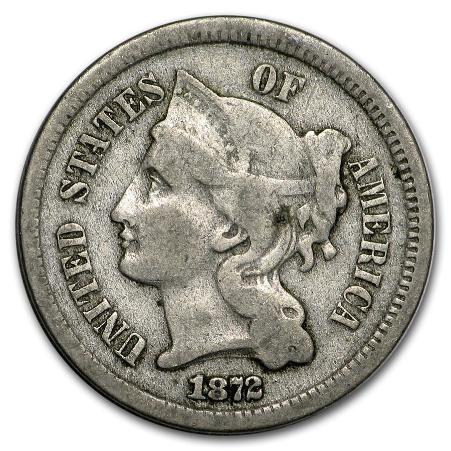 1872 3 Cent Nickel Fine